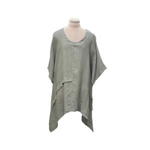 T by TRANSPARENTE 100% Linen Gray Green Asymmetrical 1 Pocket Tunic 2X Lagenlook